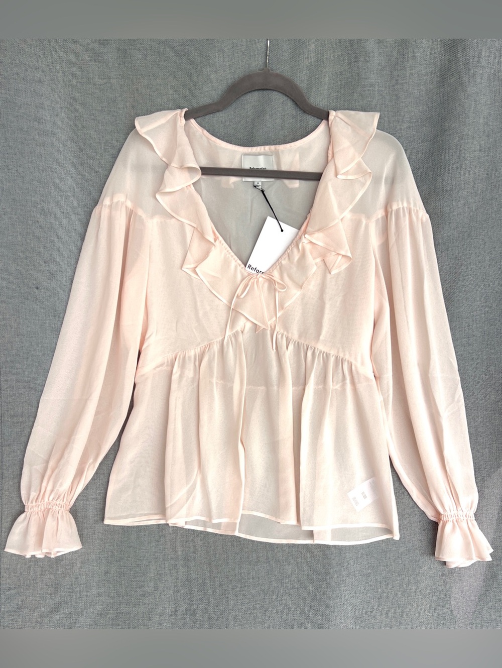 Reformation Wyn Viscose Boho Long Sleeve Ruffles Baby Doll blouse top pink